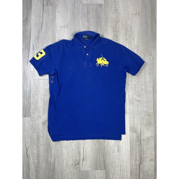 Polo Ralph Lauren Blue Label 3 Yellow Players Pony Horse Men’s Large Preppy V - Picture 1 of 9
